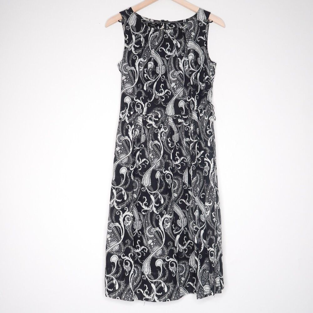 Talbots Womens Sheath Dress 4 Black White Paisley Silk Cotton Sheer Event Brunch